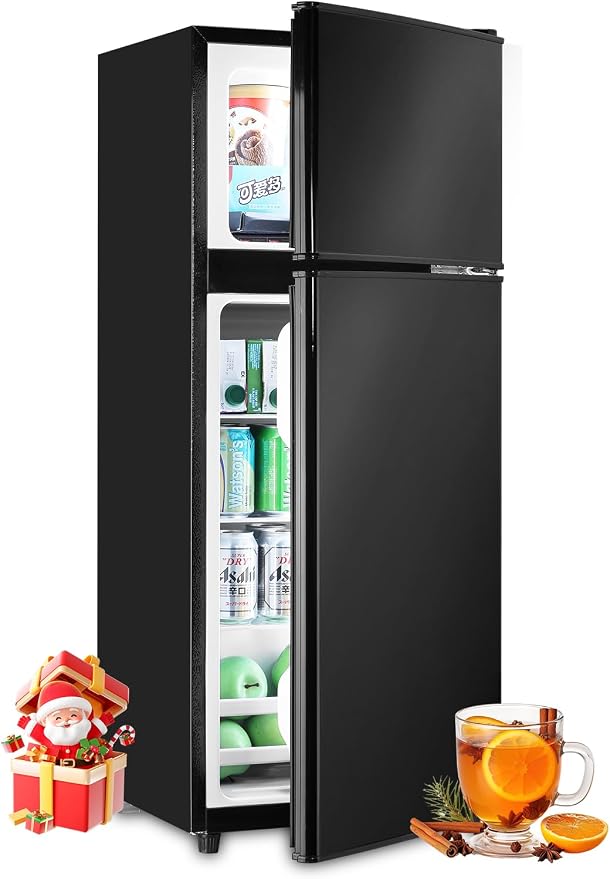F.W.WOOLWORTHS 3.8 Cu.Ft Refrigerator with Freezer | Compact Fridge with 2 Doors for Office, Kitchen, Dorm and Bedroom, 7 Level Temp Adjustable Thermostat, Black by FWWOOLWORTHS