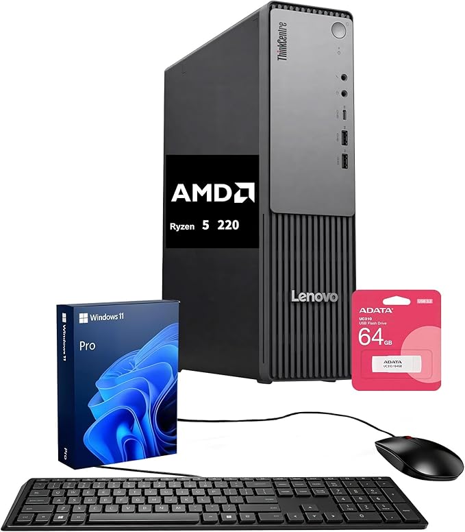 Lenovo ThinkCentre Neo 55s Business SFF Desktop, AMD Ryzen 5 220 (up to 4.9 GHz), 16GB DDR5, 1TB SSD, Support 2-Monitor 4K, HDMI, DP, Wired KB & Mouse, Wi-Fi, Win 11 Pro, 2026 Small PC, w/Bundle by LENOVO