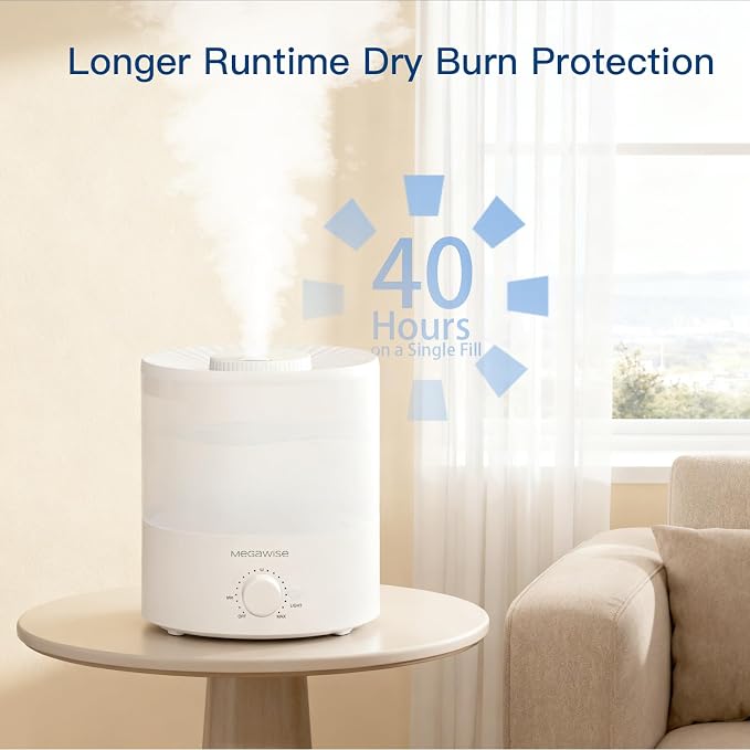 Megawise Cool Mist Humidifier with Top Refill Design, 2L Capacity, High Mist Output, No Leakage, and 7 Color Night Light - Image 9