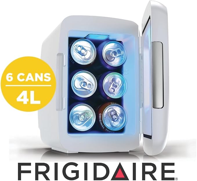 Frigidaire Gaming Light Up Mini Beverage Refrigerator, 6 can, 4 liters, Cooler with large see through door and LED lights Perfect for Gaming Experience, Home, Office, or Cars.12V Charger (White) - Image 5