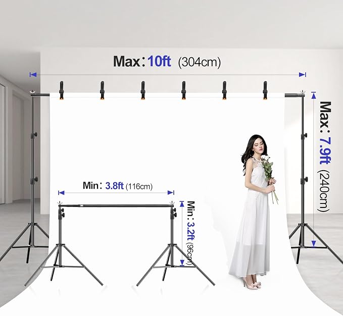 EMART 10x7.9FT Backdrop Stand, Photo Video Studio Adjustable&Lockable Heavy - Image 2