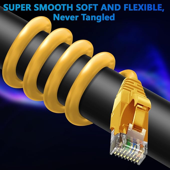 Adoreen Cat 6 Ethernet Cable 25 Ft-Yellow, Outdoor & Indoor Snagless Long Round - Image 2