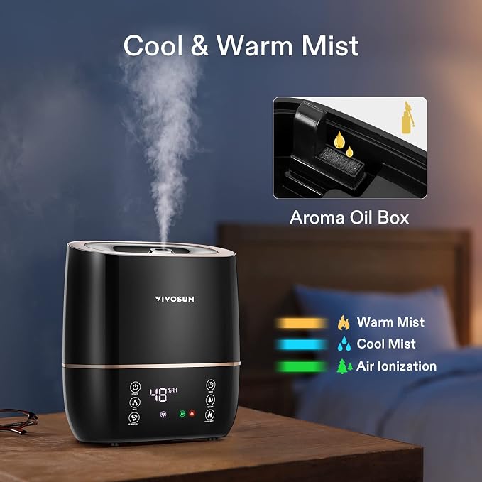 VIVOSUN 2-in-1 Warm and Cool Mist Humidifier, 5L Indoor Ultrasonic Air Humidifier with Essential Oil Tray for Bedrooms, Plants, Offices and Babies - Image 2