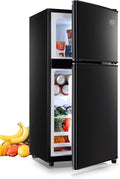 Mini Fridge With Freezer,3.5 Cu. Ft Compact Refrigerator With 2 Doors,7- Level Adjustable Thermostat, Removable Glass Shelves For Bedroom, Office, Kitchen, Apartment, Dorm, Black by KRIBBLING