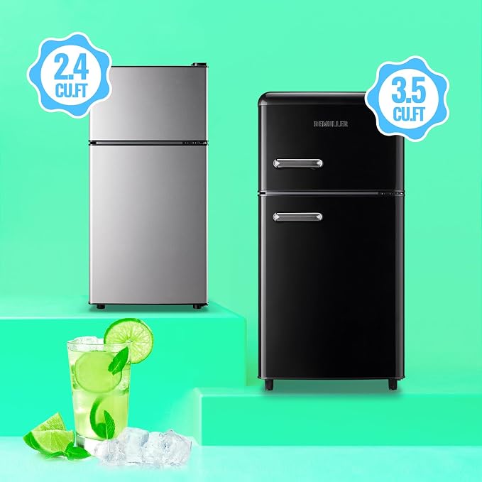 Mini Fridge with Freezer, 45L Personal Refrigerator Only for One Person Use, Silver Tiny Small Size Refrigerator with 7 Level Adjustable Temperature and Double Door - Image 5