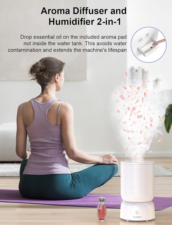 CLEVAST Smart Humidifiers for Bedroom, Top Fill 3L Cool Mist Quiet Ultrasonic Humidifier with Essential Oil Diffuser, Humidity Control, Wi-Fi Air Humidifier for Baby, Home, Compatible with Alexa - Image 5