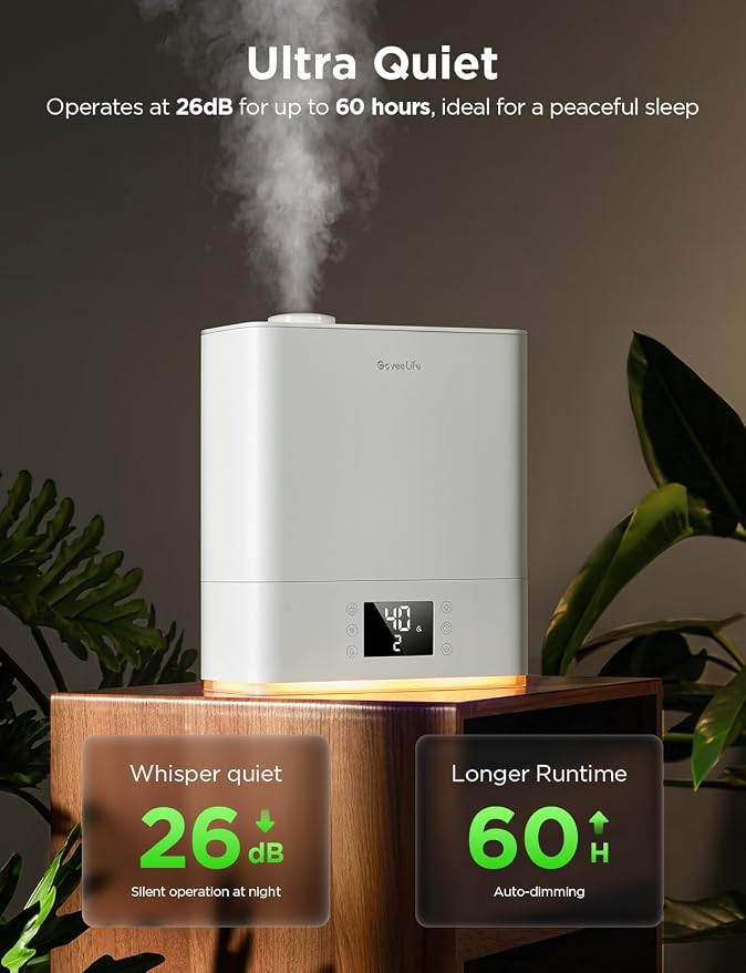 GoveeLife Smart Humidifiers for Bedroom Large Room, Top-Fill Cool Mist 6L WiFi Air Humidifier, Auto Mode, App & Voice Control, 60H Runtime, Rapid Humidification, RGB Nightlight Baby Plants, White - Image 4