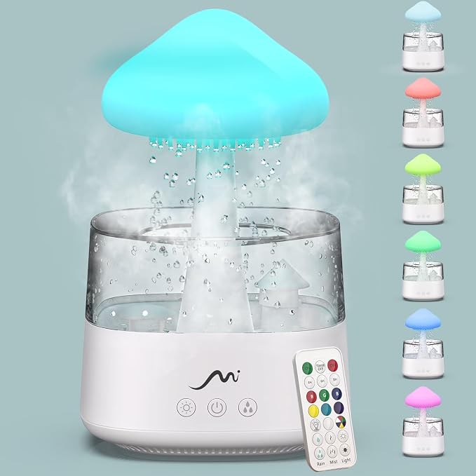 Rain Cloud Humidifier for Bedroom with Remote Control, Built-in Sound Speaker, Aromatherapy Water Drip Diffuser, LED Night Light & Raindrop Sounds for Sleep and Relaxation - Image 5