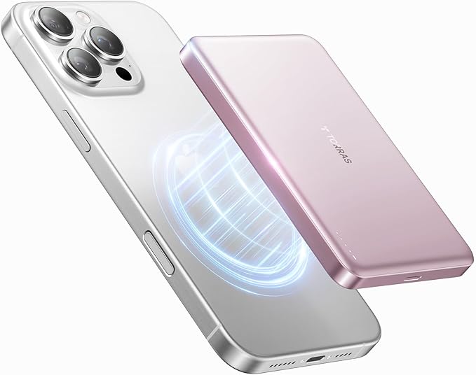 TORRAS MiniMag Power Bank,Ultra-Slim 10,000mAh Magnetic Wireless Portable Charger, 22.5W Fast Charging iPhone Air Magnetic Battery Pack Designed for iPhone 17 Pro Max/17 Pro/Air/16/15/14/13/12, Pink by TORRAS