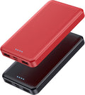 [2 Pack] Portable Charger Power Bank 10000mAh,Ultra Slim Compact External Battery Pack with USB C Input & Dual USB Outputs Backup Charger Compatible with iPhone 13,12, Samsung S20,Tablet-Black+Red by AONIMI