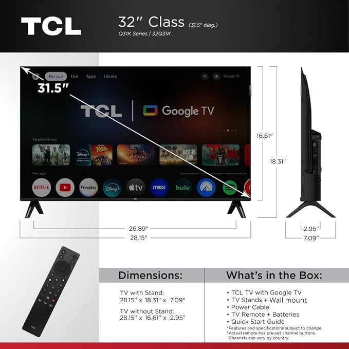 TCL - 32" Class Q3K Series 1080P Full HD QLED, HDR 10, HVA Panel, Motion Rate 120, 60Hz, Bluetooth, FullView + Free Wall Mount (2025) (Renewed) - Image 5
