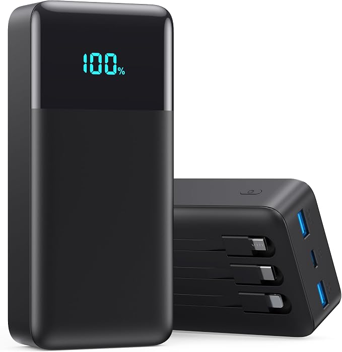 Portable Charger 70800mAh Power Bank with 3 Built in Cables,25W PD QC4.0 Fast Charging USB C Battery Pack,6 Outputs 2 Inputs LCD Display Portable Phone Charger for iPhone 17/16/15/14,Google,Android by AONIMI