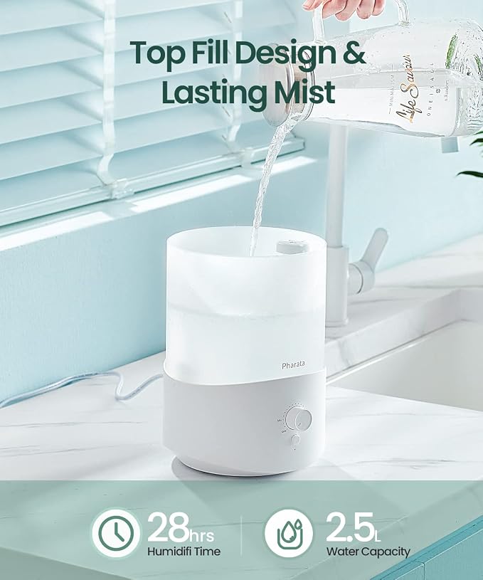Humidifiers for Bedroom Large Room, 2.5L Cool Mist Humidifier with Essential Oil Diffuser, Top Fill Humidifier for Baby, Home, Plant, Ultrasonic Humidification for whole house, Auto Shut-Off - Image 2