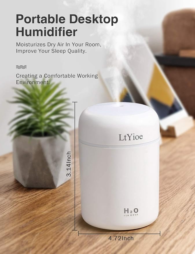 Colorful Cool Mini Humidifier, USB Personal Desktop Humidifier for Car, Office Room, Bedroom,etc. Auto Shut-Off, 2 Mist Modes, Super Quiet. (White) - Image 2