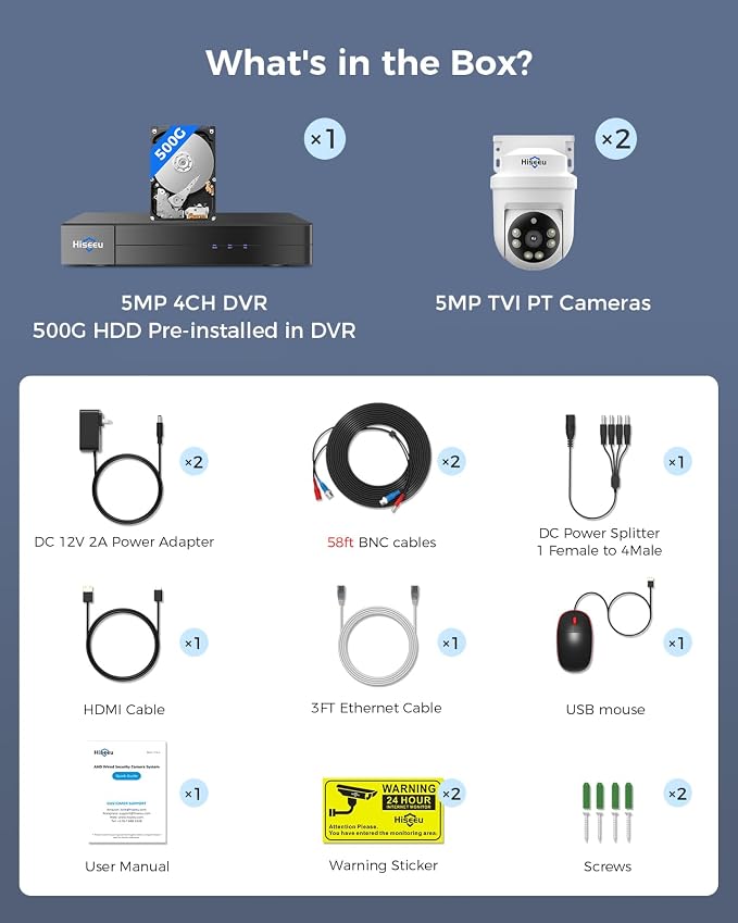 Hiseeu 360°View PTZ Wired Security Camera System, 4ch 5MP DVR, Person/Vehicle - Image 9