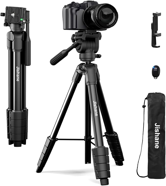 Camera Tripod, Travel Tripod for Camera Canon EOS Rebel Nikon, Compatible by Jishane