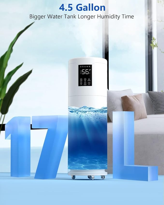 17L/4.5Gal Ultra Large Humidifiers for Bedroom 2000 sq ft, Quiet Humidifiers for Large Room, Tower Humidifier with 4 Mist Mode & Extension Tube for Home School Office Commercial Greenhouse Plants - Image 4