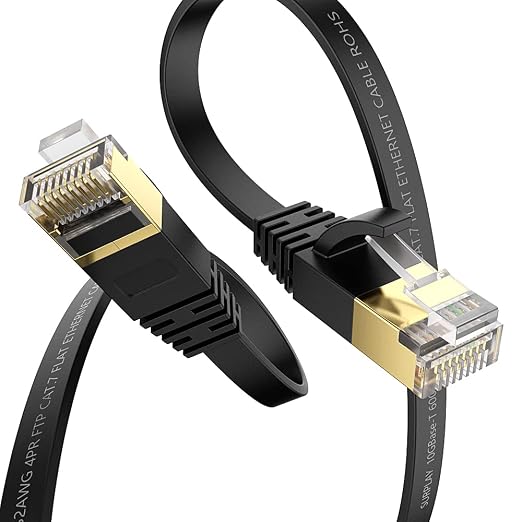 Cat7 10FT-5Pack Ethernet Cable Flat-Black-10Gbps High Speed Ultra Slim Double - Image 2