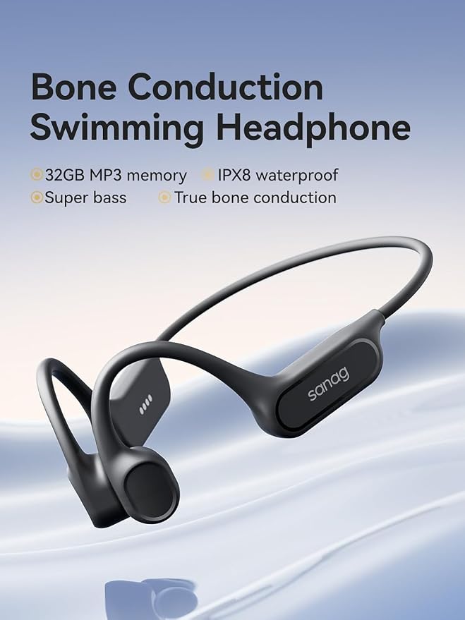 Sanag Swimming Bone Conduction Headphones Earbuds IPX8 Waterproof Underwater 8H Playtime Wireless Bluetooth Earphones with 32GB MP3 for Running Cycling Sport, Black - Image 3