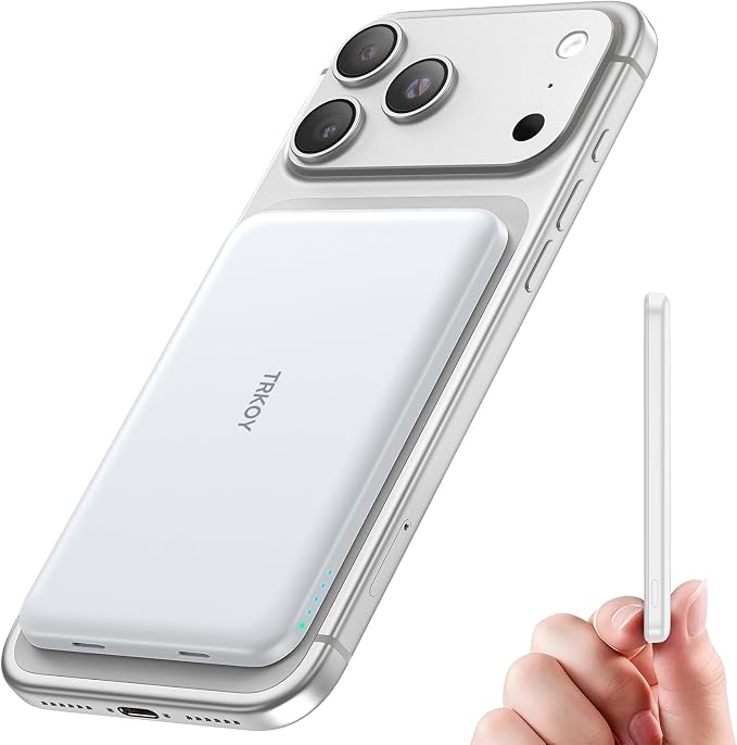 TRKOY for Magsafe Portable Charger, 5000mAh Wireless Magnetic Power Bank with USB C Charging,Travel Essential for Magsafe Battery Pack Compatible with iPhone 17/16/15/14/13/12 Series, Snow White by TRKOY