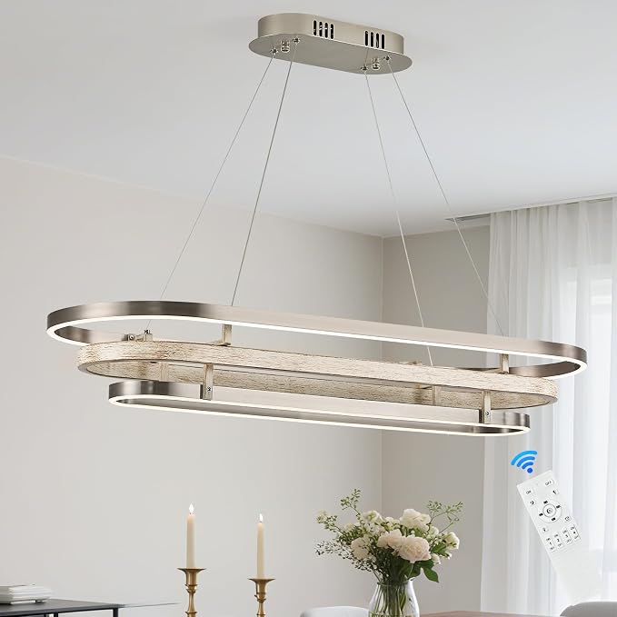 3 Ring LED Chandelier Nickel Rectangular Chandeliers 39in Wood Printed Oval by Aodoran