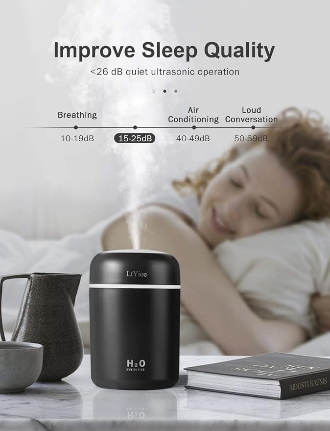 Humidifier Portable Mini Humidifiers for Bedroom, Personal Desktop Cool Mist Air Humidifier with Colorful Night Light, 2 Mist Modes & Auto Shut-Off, Super Quiet for Car Office Home (Black) - Image 4