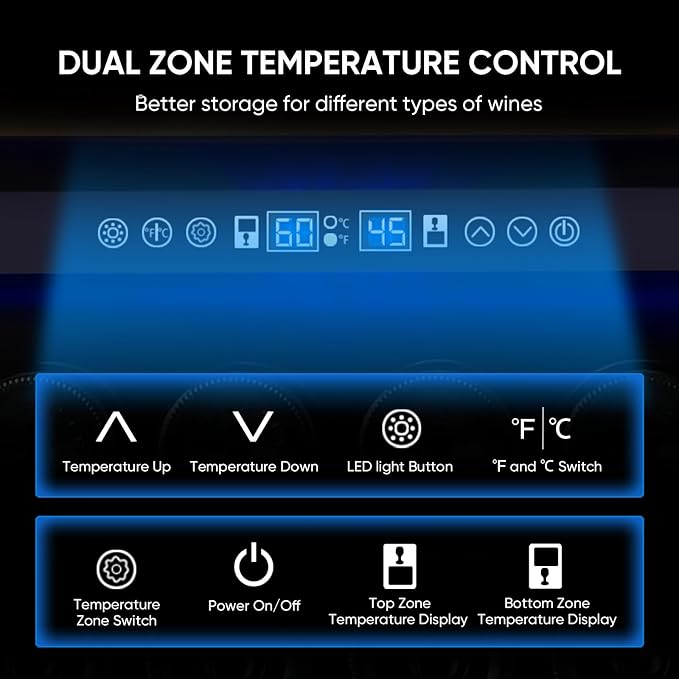 Dual Zone Wine Cooler Refrigerator, 24 Inch Wine Fridge Freestanding or Built-in, 154 Bottle Large Capacity Wine Cooler with Advanced Compressor, Air-circulation System and Low Noise - Black - Image 2