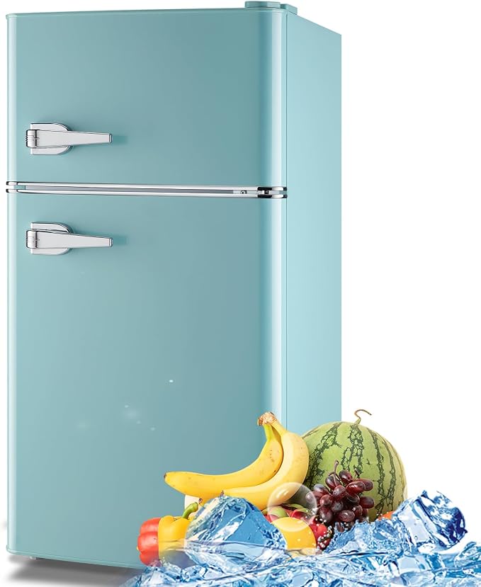 3.5 Cu.Ft Retro Mini Fridge with Handle Compact Refrigerator Blue | Dual Door Refrigerator with Freezer 7 Gears Temperature Control Ideal for Bedroom Dorm Office by WANAI%C2%AE