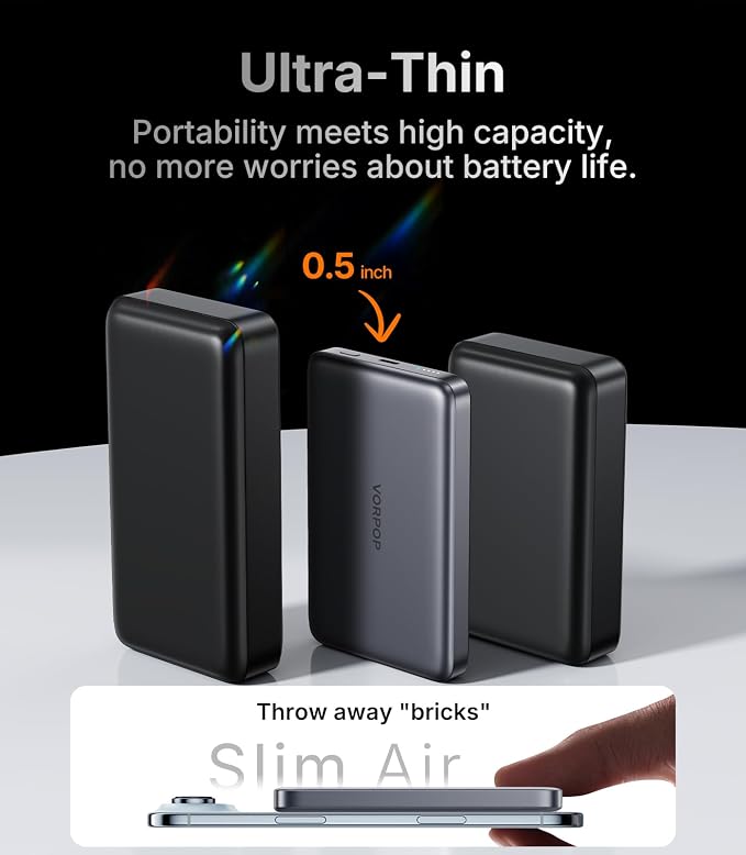 10,000mAh for Magsafe Portable Charger for iPhone, 0.5" Ultra-Slim Magnetic Power Bank, Fast Charging with USB C Cable, Wireless Battery Pack for iPhone 17/16/15/14/13/12 Series Travel Essentials - Image 3