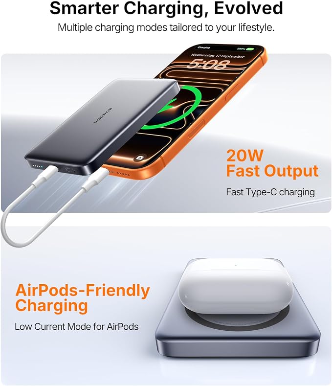 10,000mAh for Magsafe Portable Charger for iPhone, 0.5" Ultra-Slim Magnetic Power Bank, Fast Charging with USB C Cable, Wireless Battery Pack for iPhone 17/16/15/14/13/12 Series Travel Essentials - Image 5