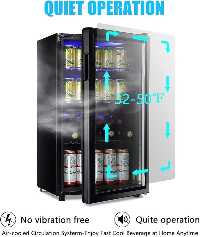 Mini Fridge Glass Door 120 Cans Beverage Refrigerator Small Wine Cooler Clear Front Drinks Fridge for Soda Beer Bar Home Office with 7 Thermostat LED Lights 3.2 Cu. Ft - Image 3