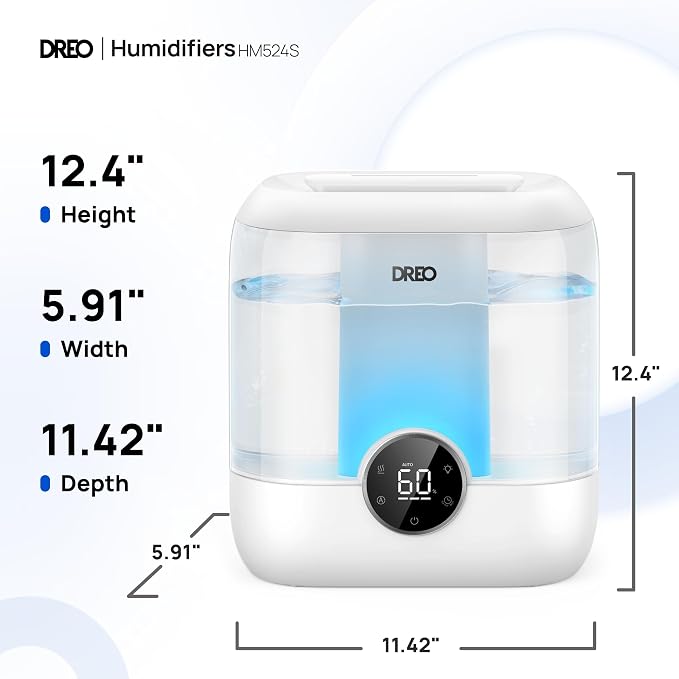 DREO Smart Humidifiers for Bedroom, 6L Top Fill Supersized Cool Mist Humidifier for Large Room, 60 Hour Runtime, Quiet Ultrasonic Humidifiers for Plants, Indoor, Home, Night Light, White - Image 8