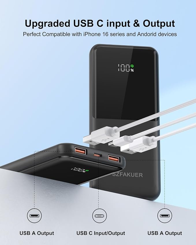 Portable Charger,Slim 10000mAh Power Bank,22.5W USB-C Fast Charging Battery Pack Compatible with iPhone 17/16/15/14/13/12 Pro Samsung Galaxy, iPad, AirPods, Android Tablets (Black) - Image 4