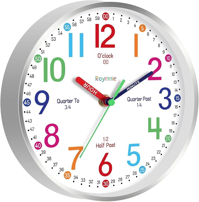 Roymnie 14 Inch Wall Clock for Kids Learning to Tell Time, Modern Silent - Image 7