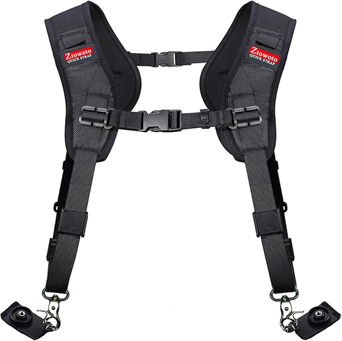 Double Shoulder Camera Strap Harness Quick Release Adjustable Dual Camera by ztowoto