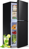 DEMULELR 3.9Cu.ft Small Refrigerator with Freezer Two Door Fridge with Crisper Drawer & Extra Drink Space, LED Light, Small Fridge for Dorm Office Home 17.5"D x 17.7"W x 40"H，Black by DEMULLER