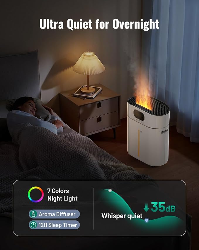 Humidifier Large Room Warm and Cool Mist, 3.2Gal/12L Humidifiers for Home 800 sq ft, Air Humidifiers for Bedroom with Diffuser & Flame Light, Whole House Humidifiers for Nursery Baby Plants, White - Image 6