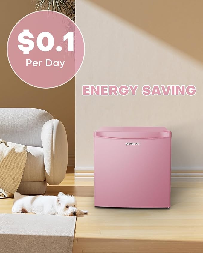 Upstreman 1.7 Cu.ft Mini Fridge with Freezer, Pink-FR17 | Dorm Essentials, Adjustable Thermostat, Energy Saving, Low Noise, Compact Refrigerator for Dorm, Office, Bedroom - Image 4