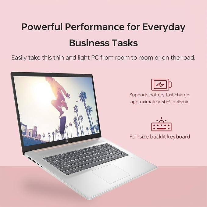 HP 17.3" Touchscreen Laptop, Intel Core i7-1355U, Pale Rose Gold, 64GB RAM, 2TB SSD, Webcam, HDMI, Backlit Keyboard, Fingerprint Reader, Wi-Fi 6, Windows 11 Pro - Image 8