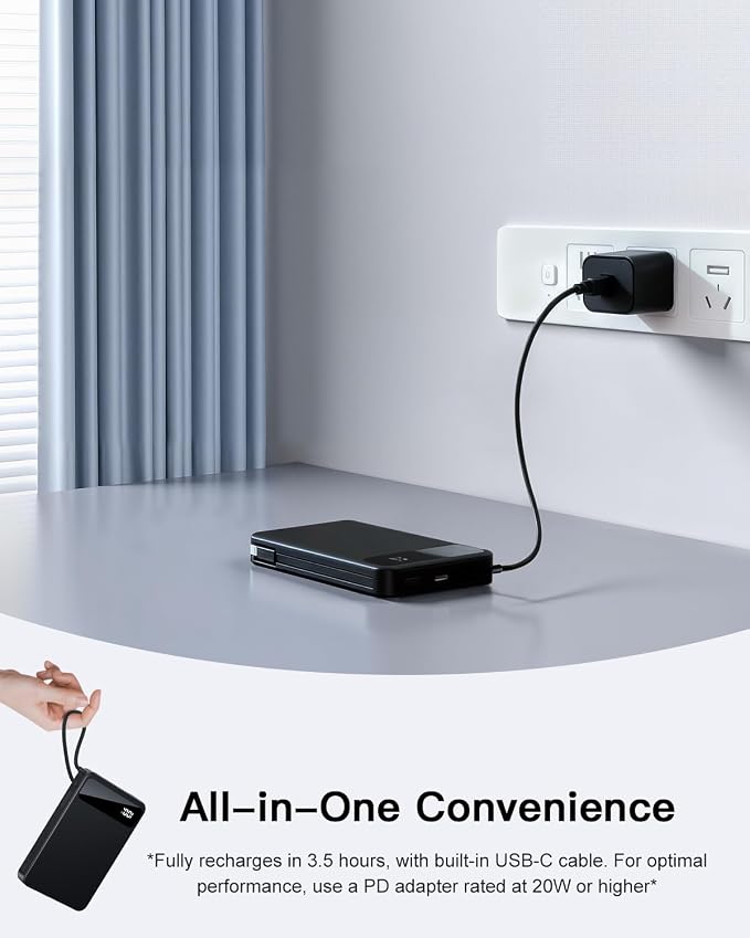 Magnetic Power Bank, 10,000mAh Wireless Portable Charger for Mag-Safe 15W Fast Charging, Battery Pack with USB-C Cable 20W in/Out for iPhone 17e/Air/17/16/15/14/13/12/Plus/Pro/Pro Max, AirPods & More - Image 5