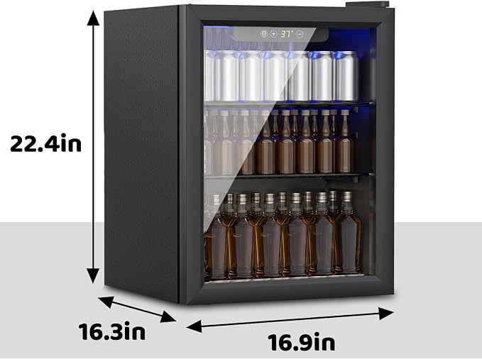 70 Can Mini Fridge, 1.7 Cu.Ft Beverage Refrigerator Glass Door | Compact Drink Fridge with Reversible Door for Soda Wine Beer, Quiet Small Cooler for Home Office Bar, Black (37-61 ℉) - Image 3