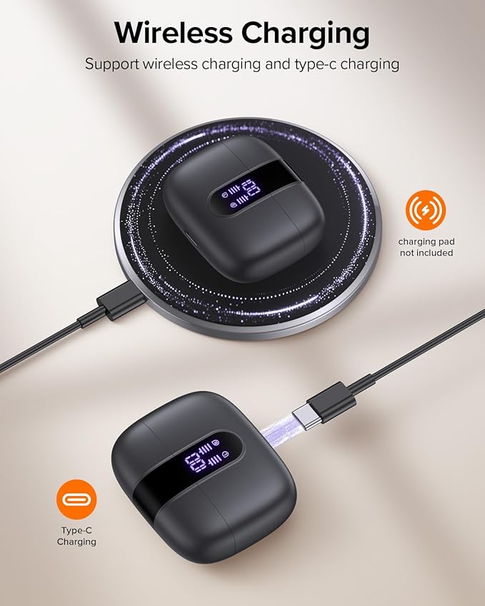 TAGRY Bluetooth Headphones True Wireless Earbuds 60H Playback LED Power Display Earphones with Wireless Charging Case IPX5 Waterproof in-Ear Ear buds with Mic for TV Smart Phone Laptop Computer Sports - Image 6