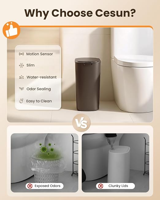 Cesun Bathroom Trash Can with Lid, 5 Gallon Motion Sensor Trash Can, Small - Image 7