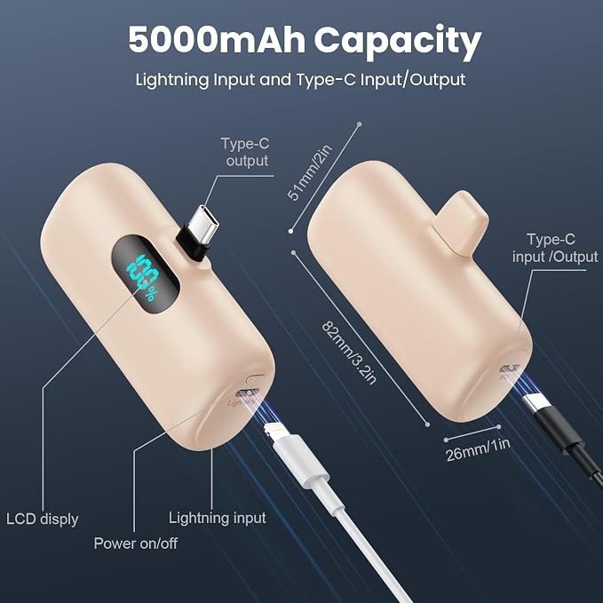 Mini Portable Charger Power Bank for iPhone 17/16/15 Series, 5000mAh PD USB C Cell Phone Portable Power,Travel Essentials Battery Pack for iPhone 17/17 Air/16/16 pro/15 Series/Android/Samsung Galaxy - Image 4