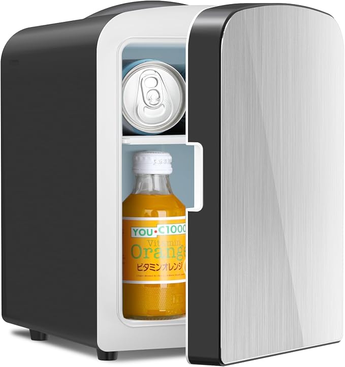 Antarctic Star Compact Refrigerator, Portable Mini Fridge, Skin Care 4L Capacity/6 Cans, for Bedroom, Car, Office & Dorm, Small Cooler for Cosmetics, Magnetic Brushed Stainless Steel Door,Black by AntarcticStar