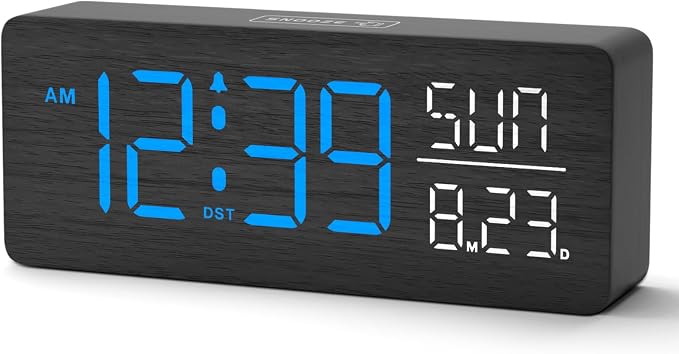 Peakeep Wooden Digital Alarm Clock Large Display, Textured Decoration by PEAKEEP
