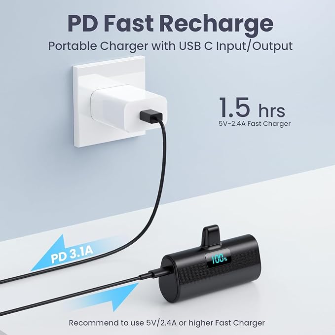 [2 Pack] Small Portable Charger for iPhone14/13,Upgraded 5200mAh PD Fast Charging Power Bank,Cute Mini Portable Phone Charger Compatible with iPhone 14/14 Pro Max/13/13 Pro/12 Pro/11/XR/X/8/7/6 etc - Image 6
