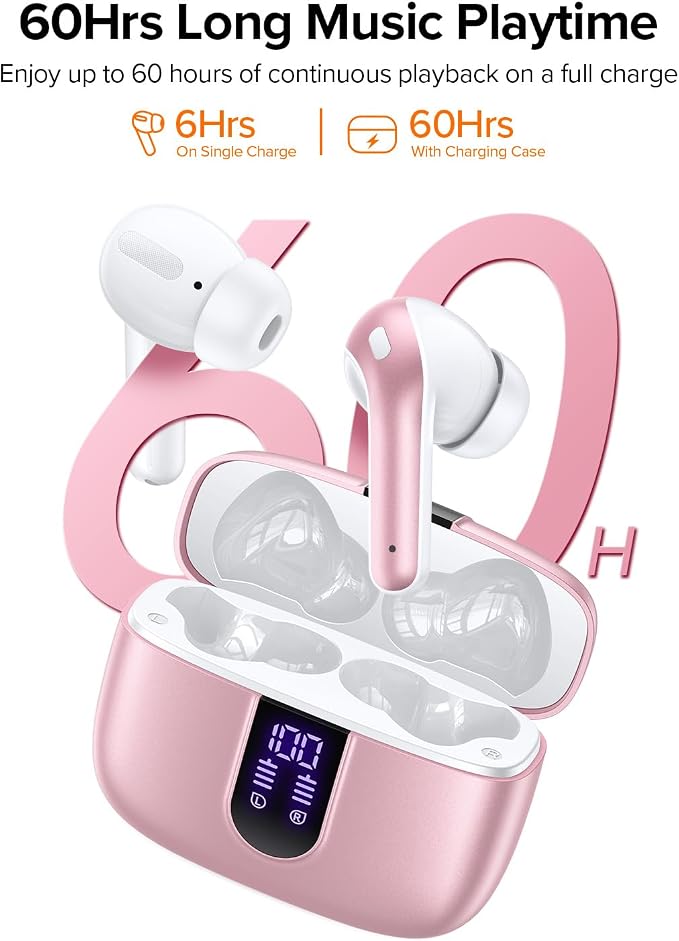 TAGRY Bluetooth Headphones True Wireless Earbuds 60H Playback LED Power Display Earphones with Wireless Charging Case IPX5 Waterproof in-Ear Ear buds with Mic for TV Smart Phone Laptop Computer Sports - Image 3