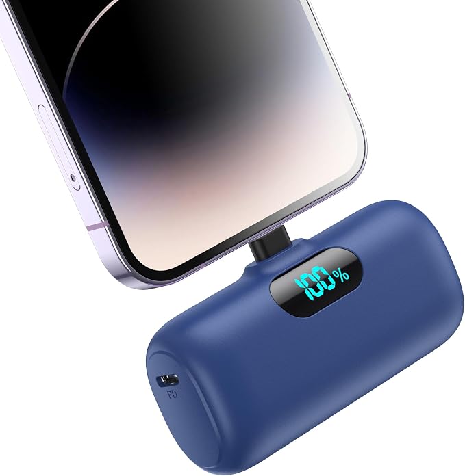 Mini Portable Charger for iPhone,Upgraded 5000mAh PD Fast Charging Battery Pack,LCD Display Cute Power Bank Portable Phone Charger for iPhone 14/14 Pro Max/13/13 Pro/12 Pro/11/XS/XR/X/8/7/6-Deep Blue by HETP