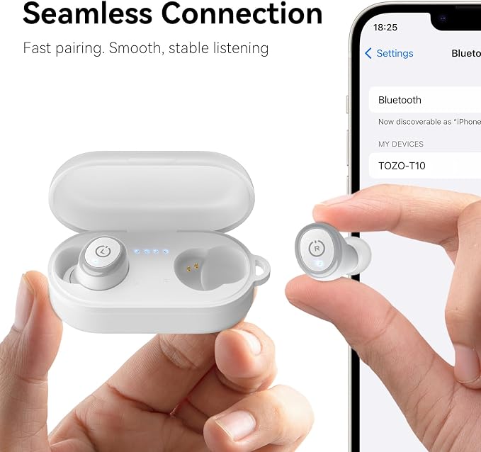 TOZO T10 Wireless Earbuds Powerful Bass Stereo Wireless Charging, APP, IPX8 | Waterproof, 55H Playtime, Ergonomic Design In Ear buds, App Customize EQ, Bluetooth 5.3 Headphones for Work, Travel, White - Image 8